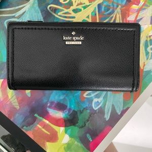 Kate Spade Wallet Black Pebbled Leather